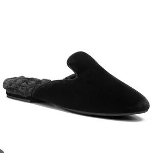 Birdies Phoebe Black Velvet Faux Fur Lined Mules